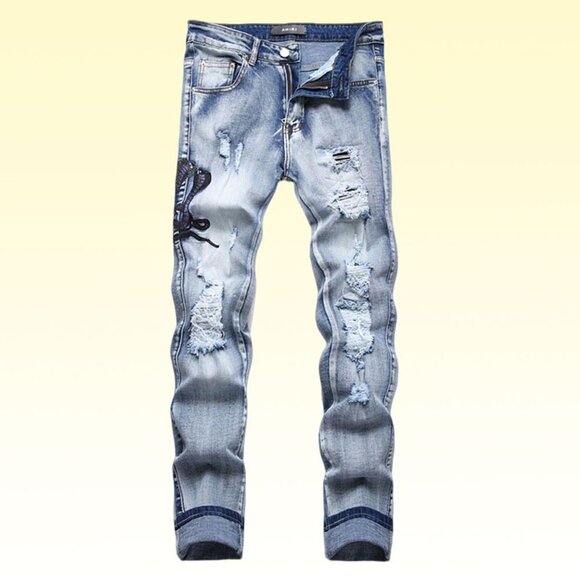 Amiri Purple Snake Embroidered Distressed Skinny Jeans